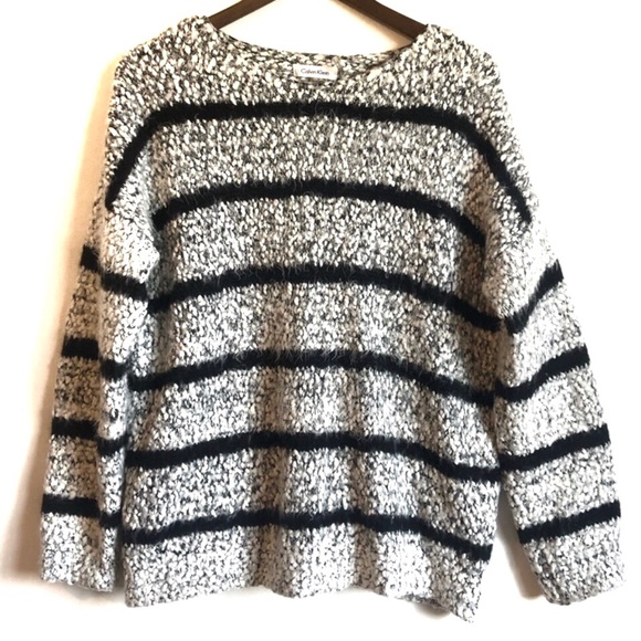 CALVIN KLEIN Soft Cozy Stripe Sweater Shirt Grey